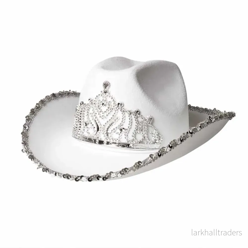 Cowboyhatt, tiara och glitter vit Cowboyhatt, tiara och glitter vit