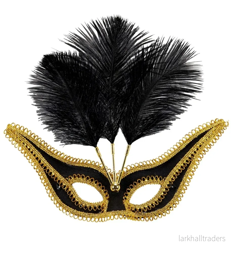 Ögonmask, spetsig med fjädrar svart Ögonmask, spetsig med fjädrar svart
