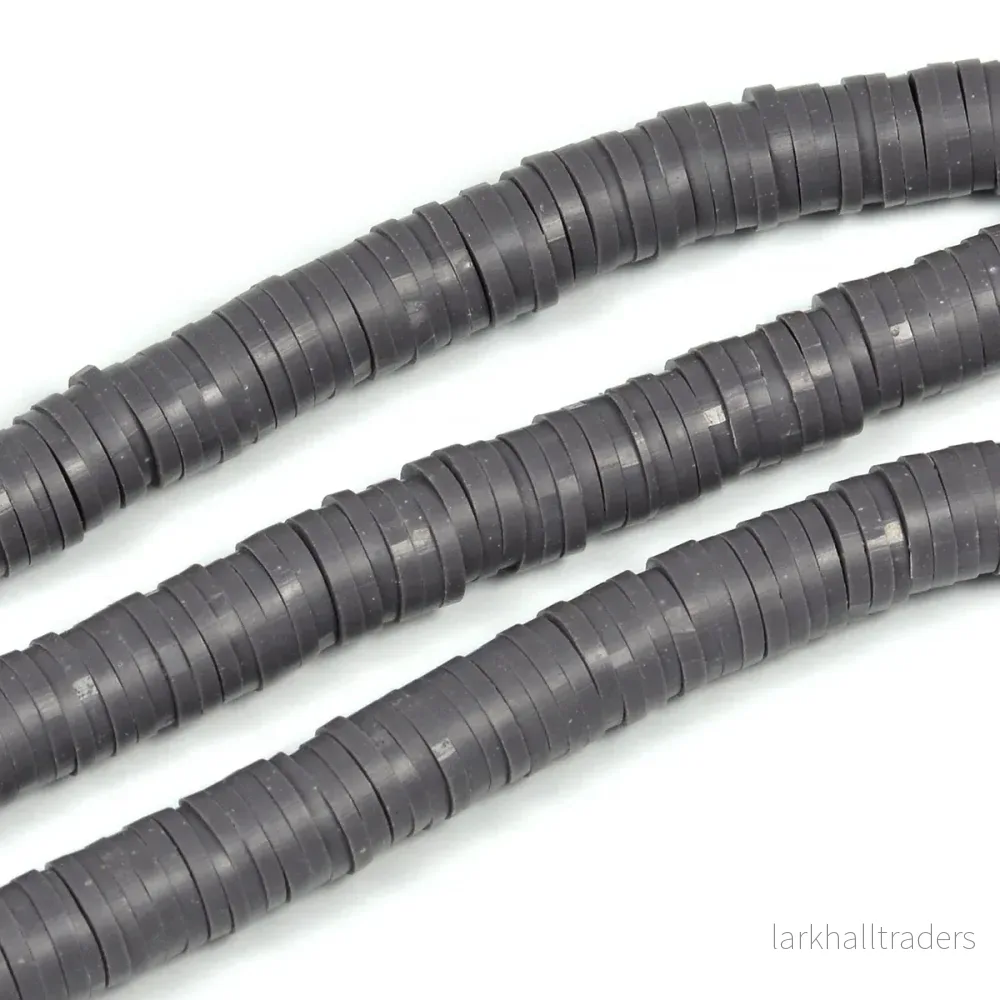Heishi pärlor, mörkgrå, 6x1mm