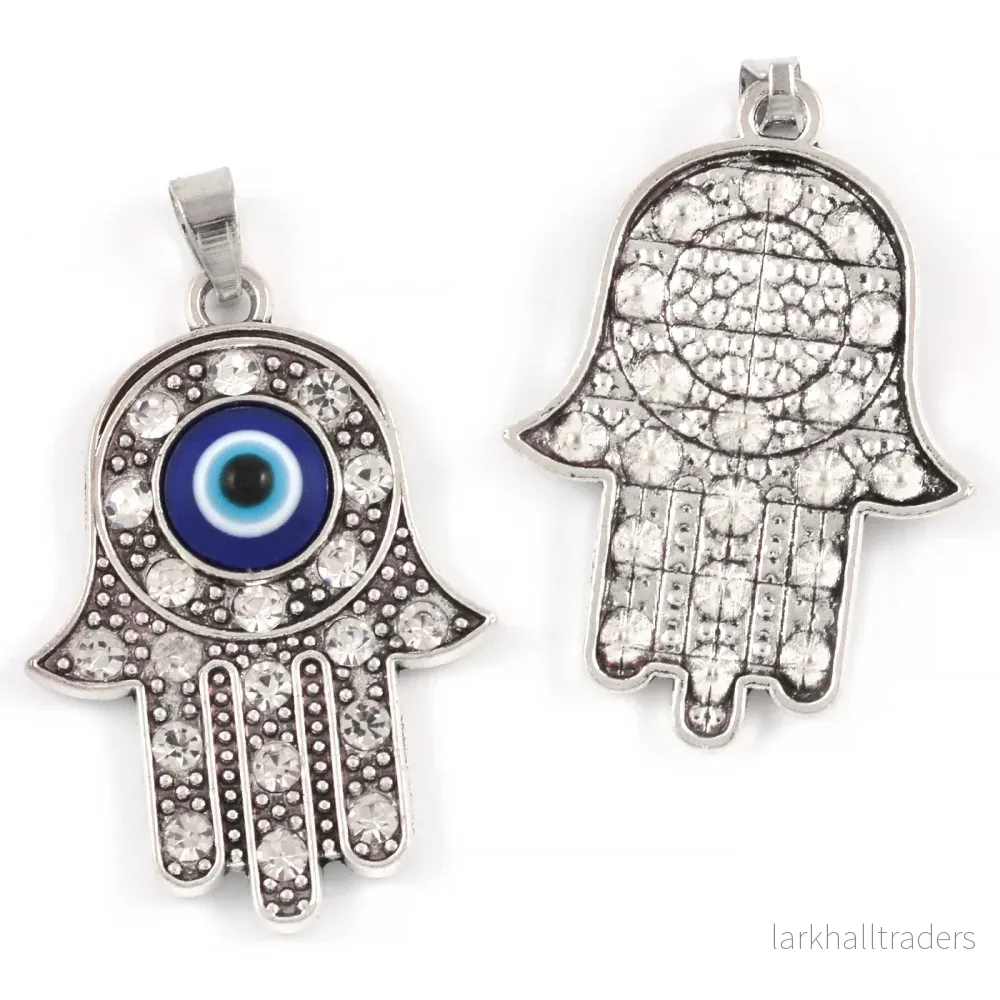 Berlock, Hamsas hand med strass och evil eye, antiksilver, 29x37mm, 1st - Bild 3