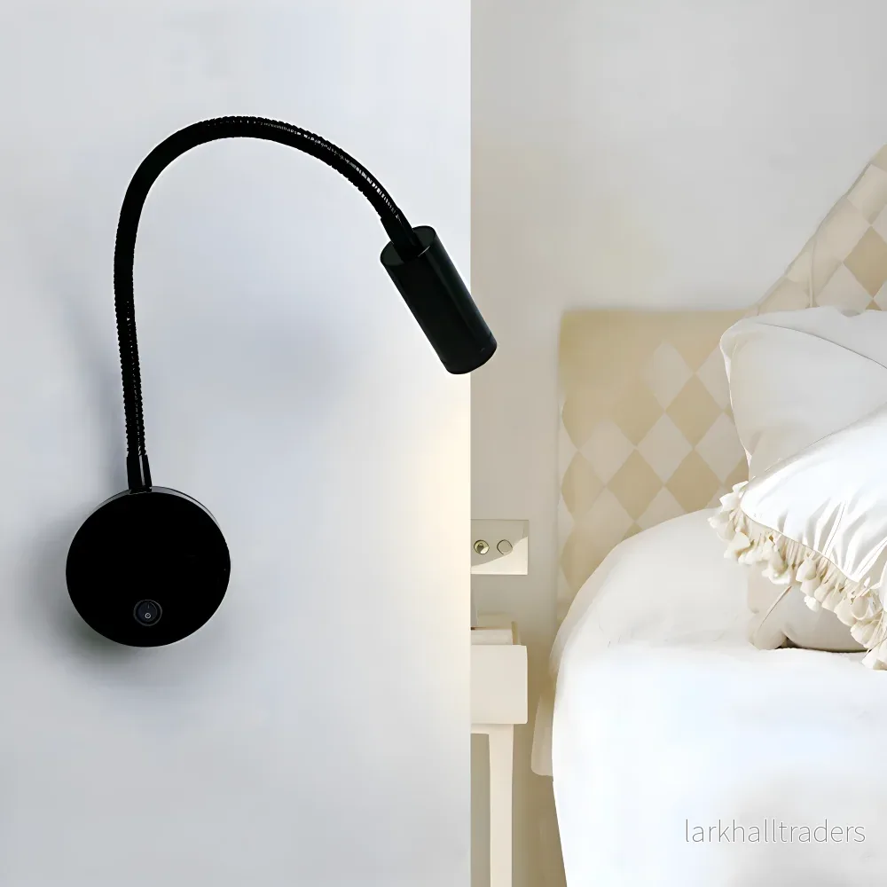 FlexaLite – Justerbar Svart LED Vägglampa med Svanhals för Nattbelysning FlexaLite – Justerbar Svart LED Vägglampa med Svanhals för Nattbelysning