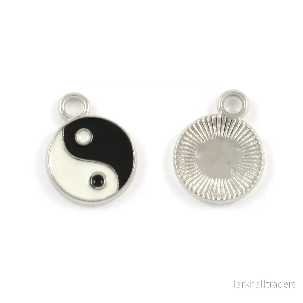 Berlock ”Yin och Yang”, platina/svart-vit, 12mm, 2st Berlock ”Yin och Yang”, platina/svart-vit, 12mm, 2st
