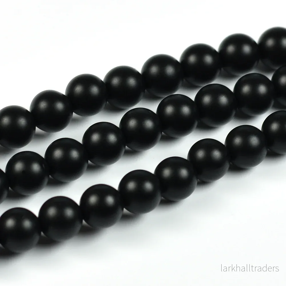 Lätt frostade agat pärlor, svart, 6mm