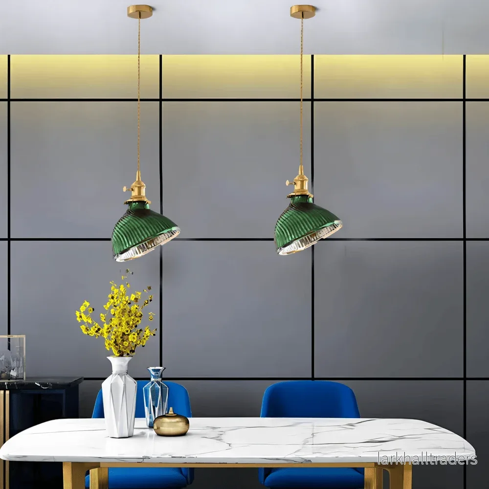 LuxurGreen – Nordisk Pendellampa i Räfflat Grönt Glas - Bild 2