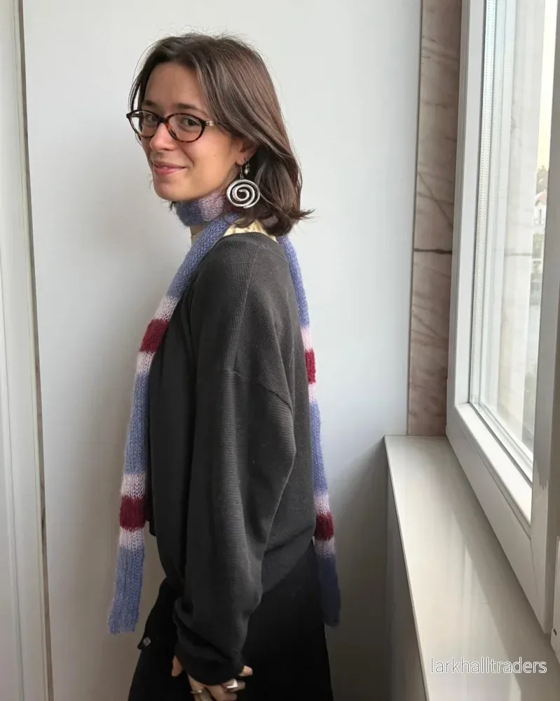 Mohair stickad Scarf - blå, rosa och bordeaux - Bild 2