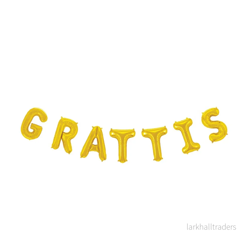 Folieballong, girlang grattis guld