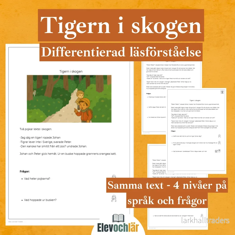 Differentierad läsförståelse – ”Tigern i skogen”, samma berättelse i fyra olika nivåer Differentierad läsförståelse – ”Tigern i skogen”, samma berättelse i fyra olika nivåer