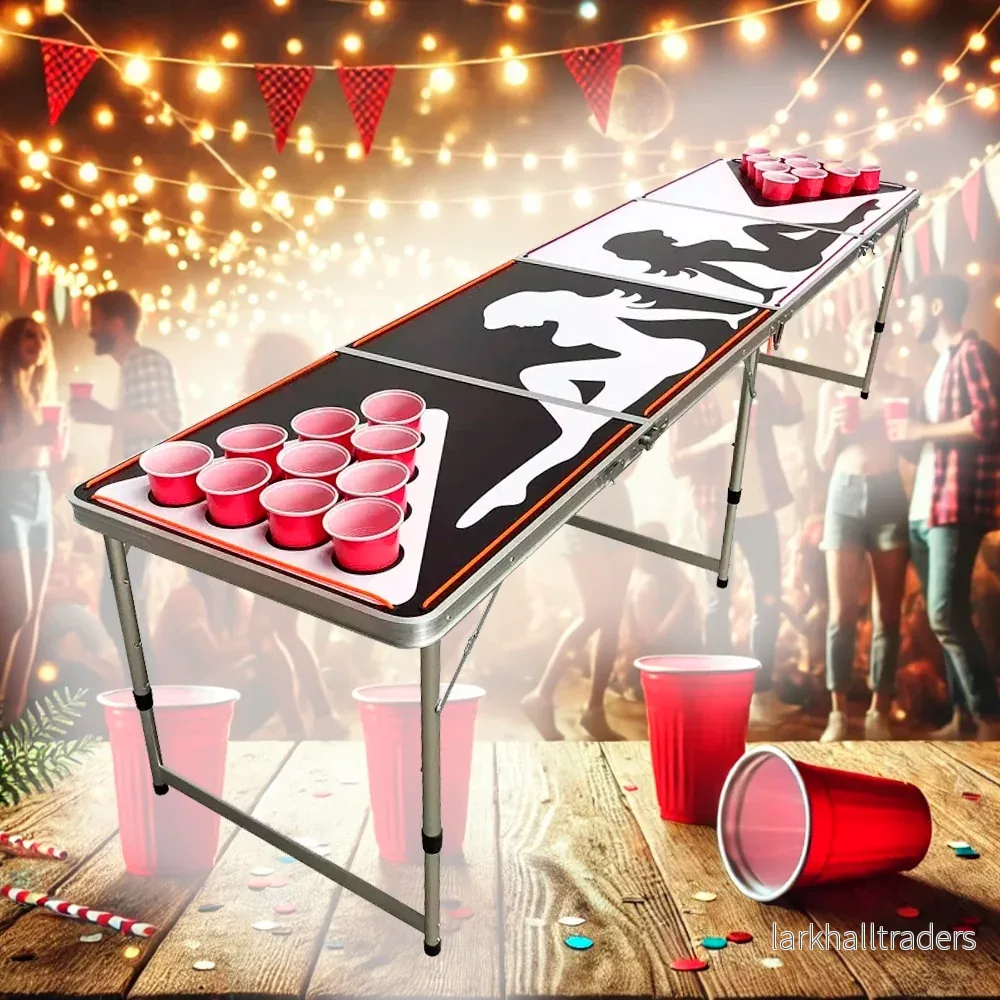 Beer Pong Bord med ljus - muggar / bollar ingår (hopfällbart)