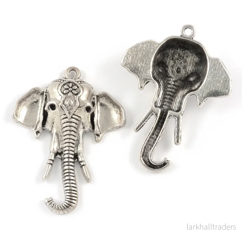 Berlock, elefanthuvud, antiksilver, 34x41mm, 2st - Bild 3