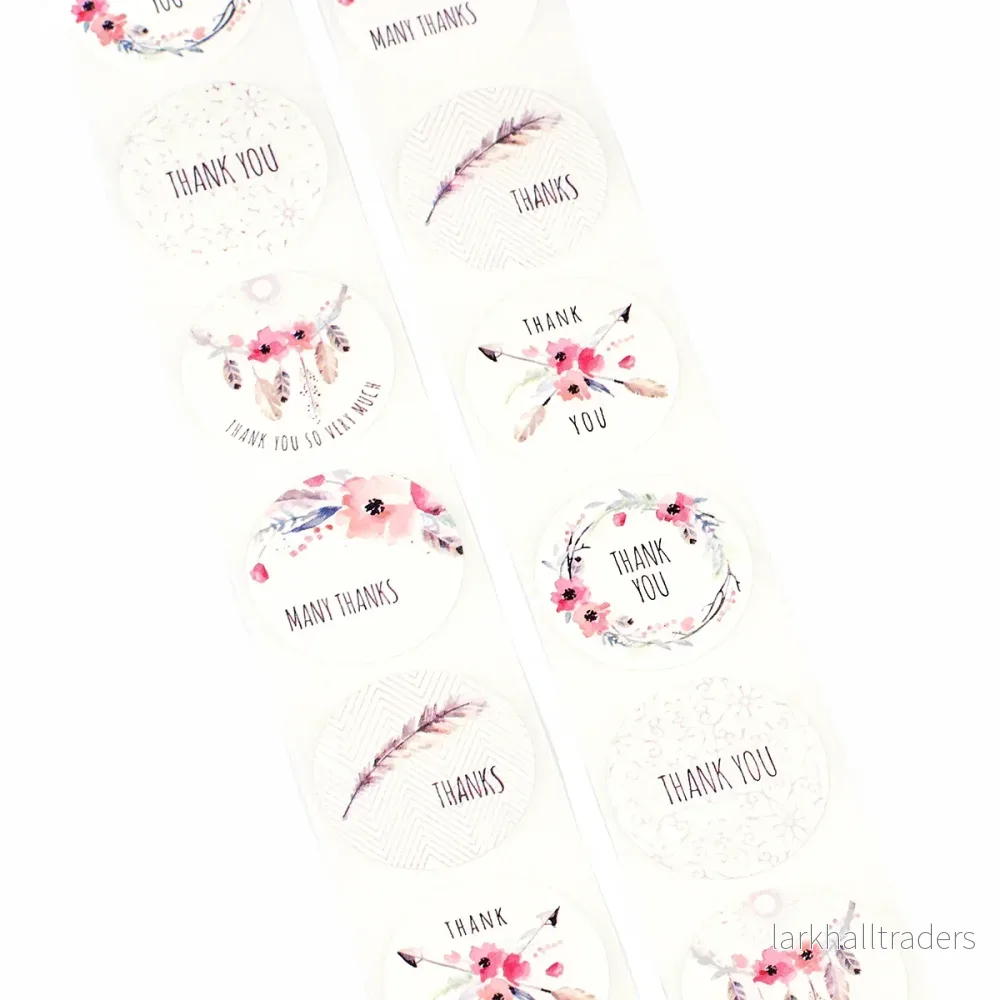 Vita klistermärken med blommor ”thank you”, 25mm, 24st