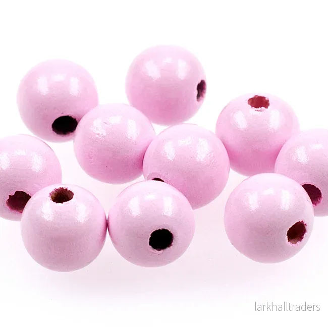 Träpärlor, 15mm, ljusrosa, 20st