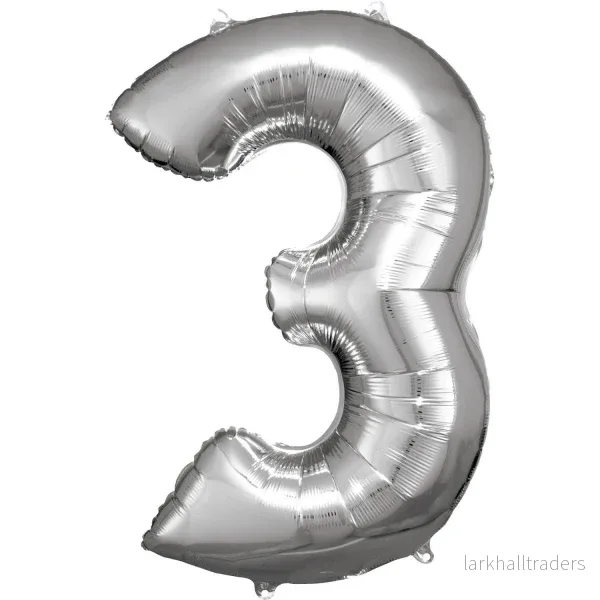 Folieballong, siffra 3 silver 86 cm Folieballong, siffra 3 silver 86 cm
