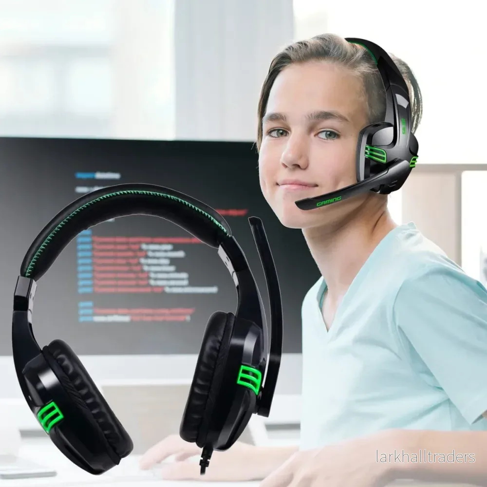Gamer PC-headset med mikrofon och stereoljud – svart/grönt – Gamer PC-headset med mikrofon och stereoljud – svart/grönt –