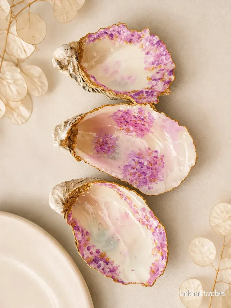 Handmålad Ostronskal Trio – Lavender Bloom Collection