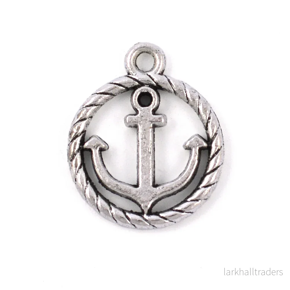 Berlock, ankare med rep, antiksilver, 16mm, 10st Berlock, ankare med rep, antiksilver, 16mm, 10st