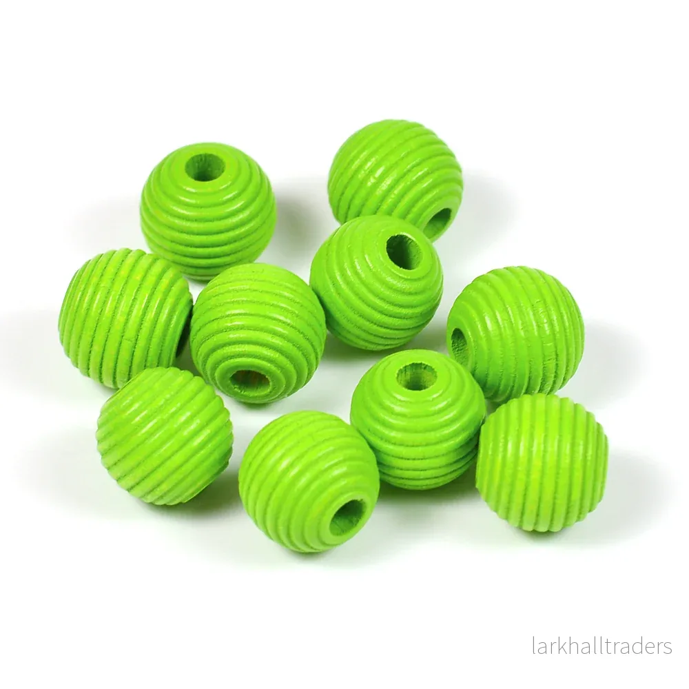 Räfflade träpärlor, 10mm, ljusgrön, 35st Räfflade träpärlor, 10mm, ljusgrön, 35st