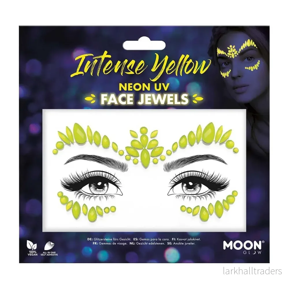 Moon Neon UV kroppsstenar, Intense Yellow Face Jewels Moon Neon UV kroppsstenar, Intense Yellow Face Jewels