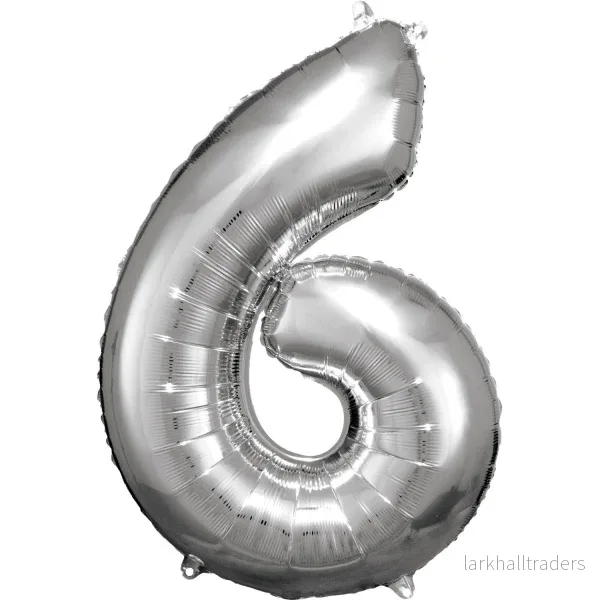 Folieballong, siffra 6 silver 86 cm Folieballong, siffra 6 silver 86 cm