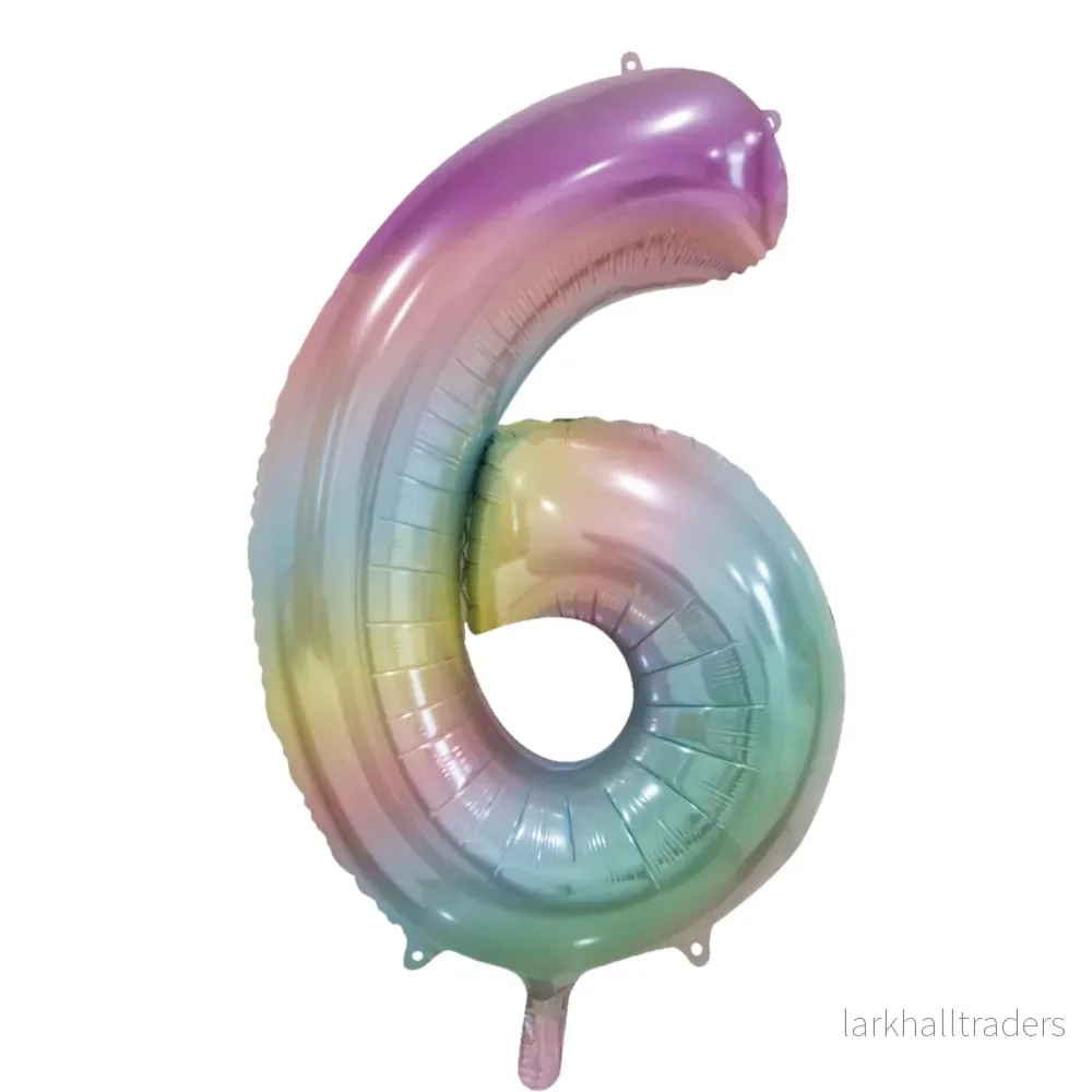 Folieballong, siffra 6 pastell regnbåge 86 cm Folieballong, siffra 6 pastell regnbåge 86 cm