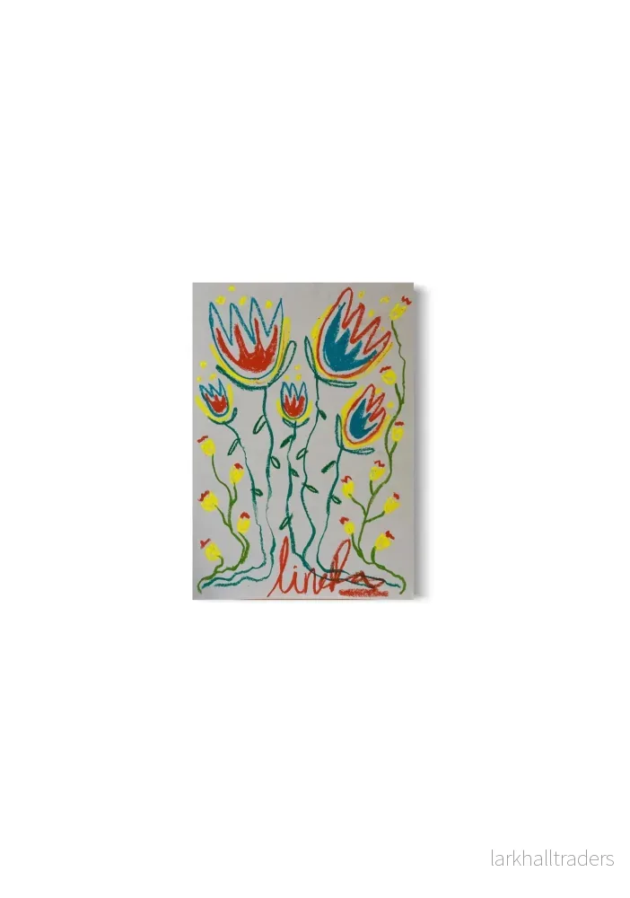 Whimsical Florals, Blå, Orange, Gul, A3, Original Målning - Bild 2