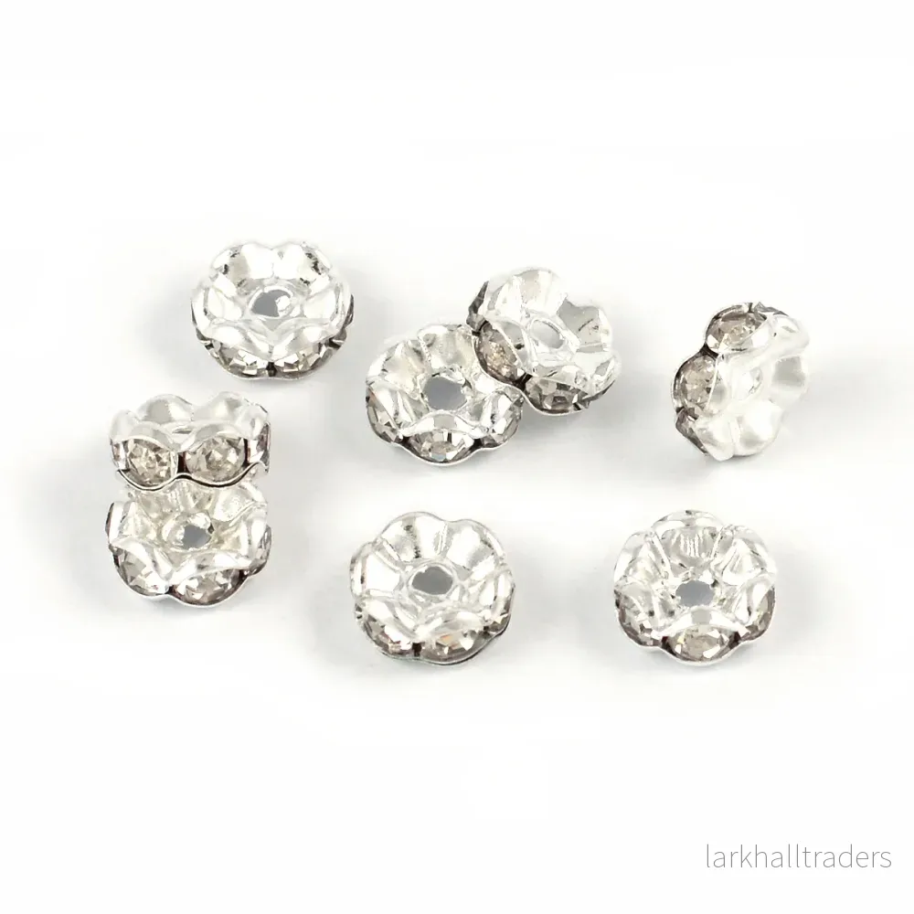 Eleganta rondeller med strass, silver-vit, 8mm, 20st Eleganta rondeller med strass, silver-vit, 8mm, 20st