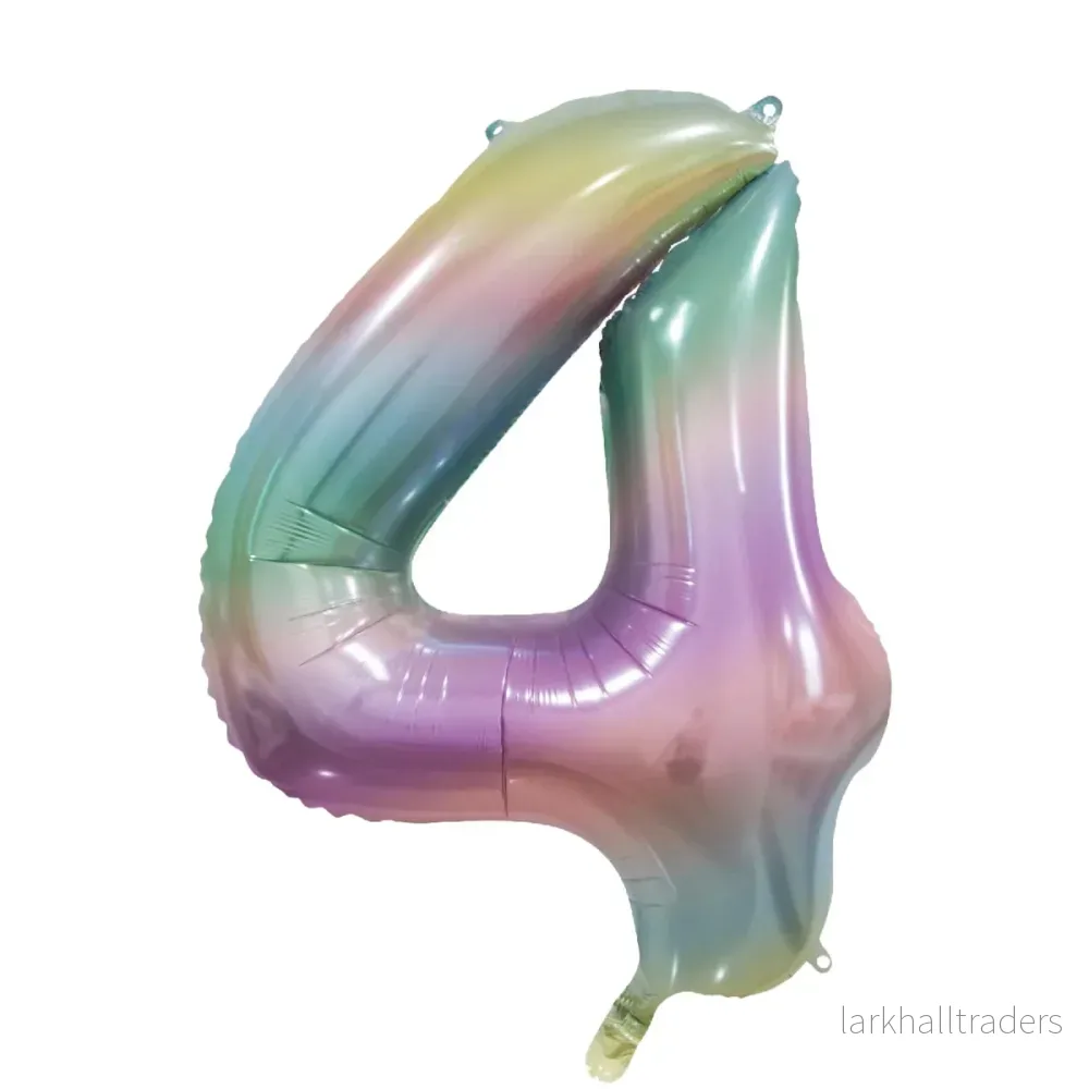Folieballong, siffra 4 pastell regnbåge 86 cm Folieballong, siffra 4 pastell regnbåge 86 cm