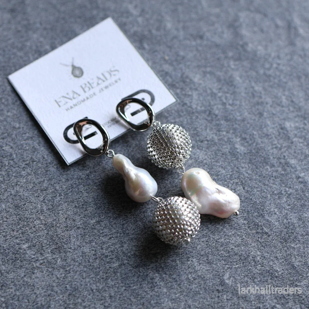 “Silver Pearl Elegance” Handgjord Miyuki & Freshwater Pearl Örhängen - Bild 2
