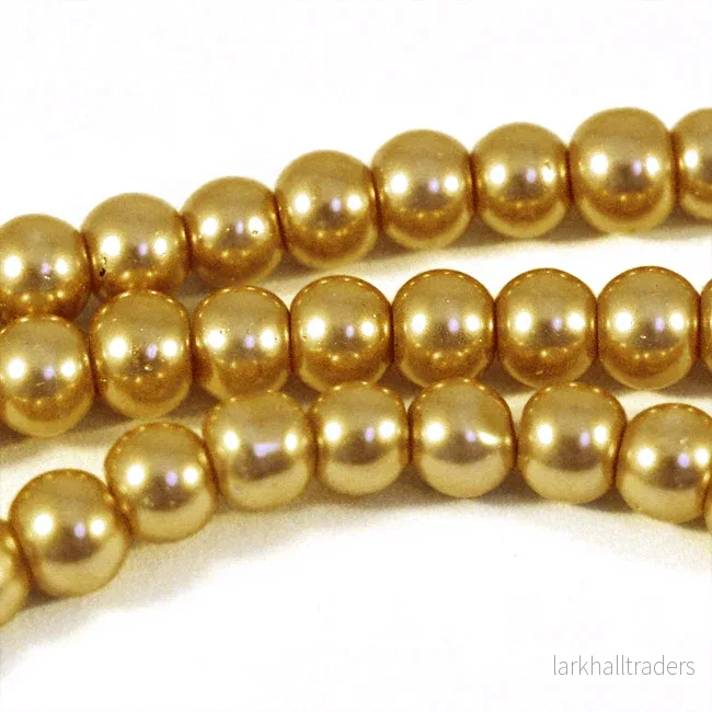 Vaxade glaspärlor, guld, 6mm Vaxade glaspärlor, guld, 6mm