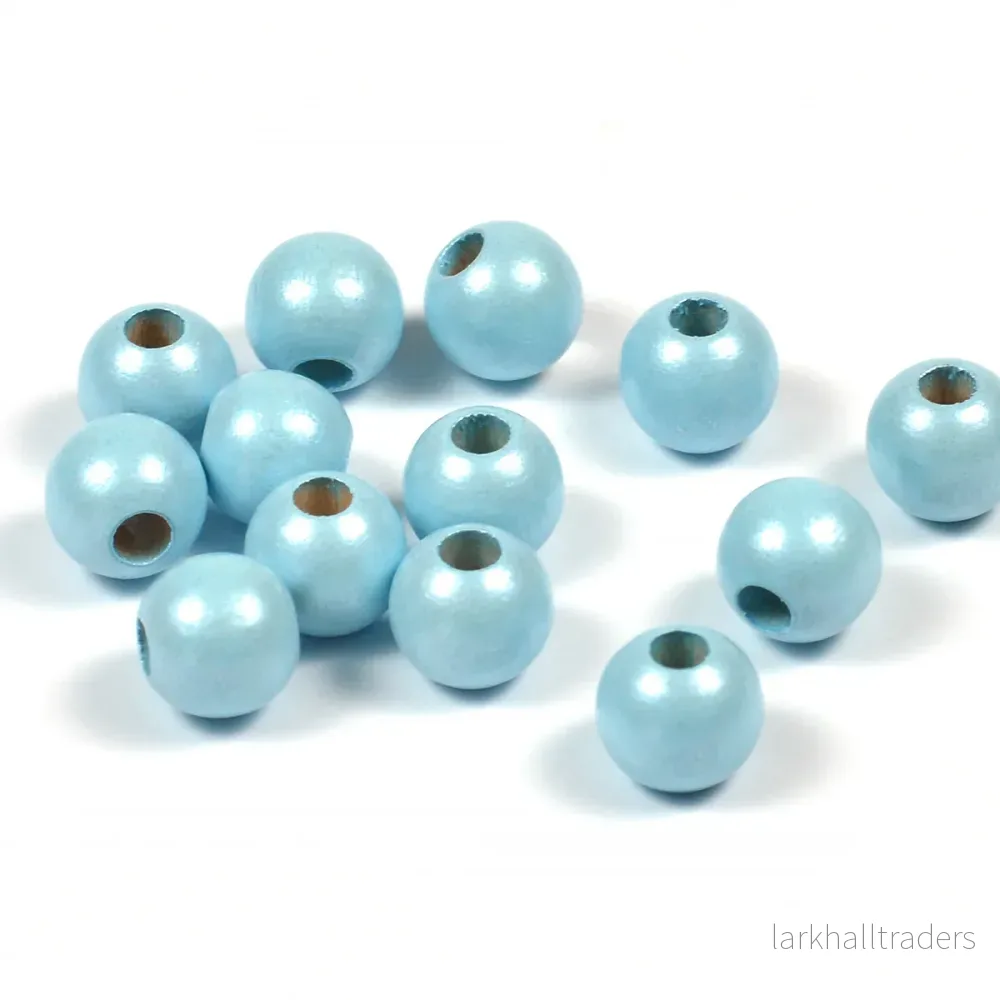 Träpärlor, 8mm, shiny-ljusblå, 60st