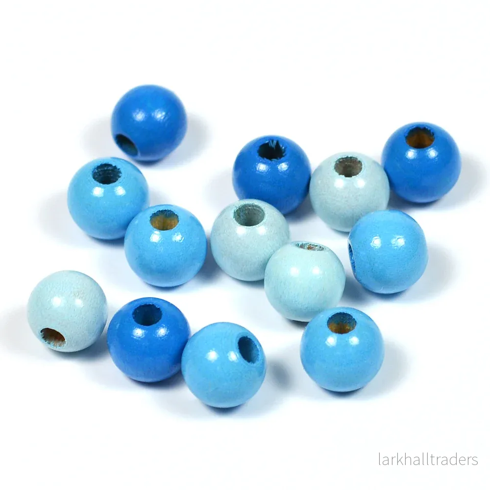 Träpärlor, 8mm, blå-mix, 120st Träpärlor, 8mm, blå-mix, 120st
