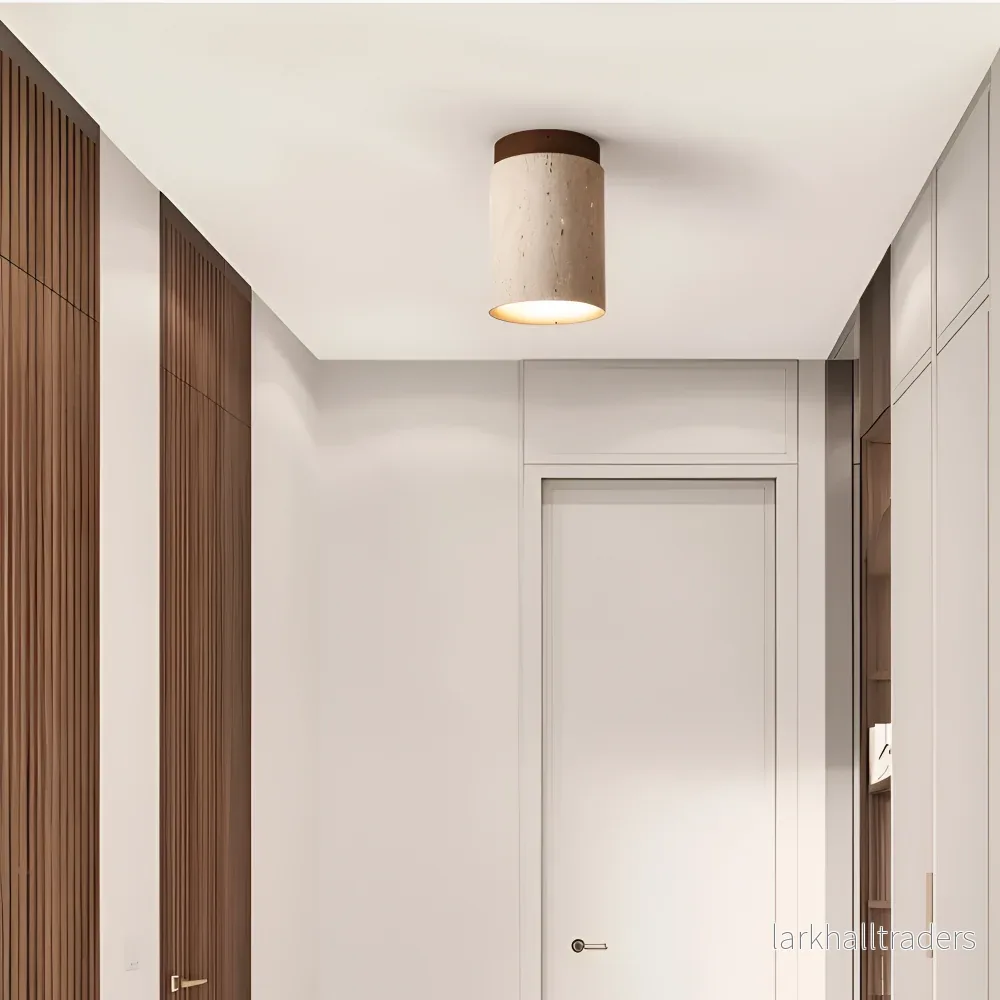 MarWood – Travertin Taklampa med Infälld Spotlight i Marmor och Trä MarWood – Travertin Taklampa med Infälld Spotlight i Marmor och Trä