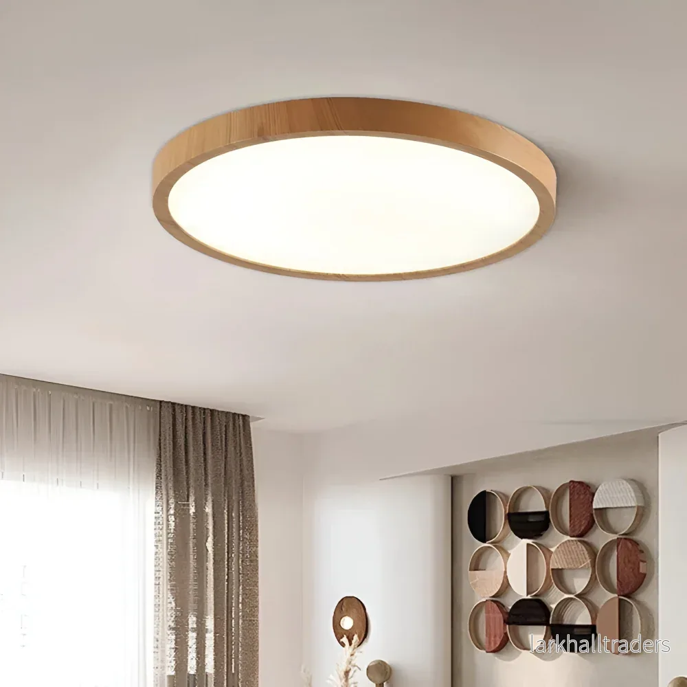 Stilfull Rund Taklampa – Ultratunn LED-Lampa med Varm Valnötseffekt