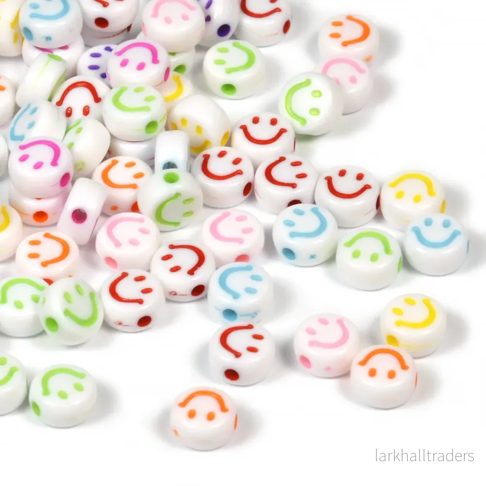 Vita pärlor med emoji, färgmix, 100st Vita pärlor med emoji, färgmix, 100st