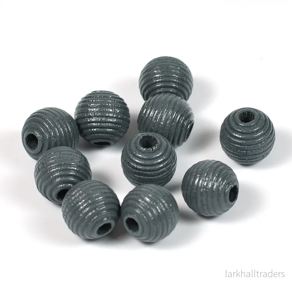 Räfflade träpärlor, 10mm, mörkgrå, 35st Räfflade träpärlor, 10mm, mörkgrå, 35st