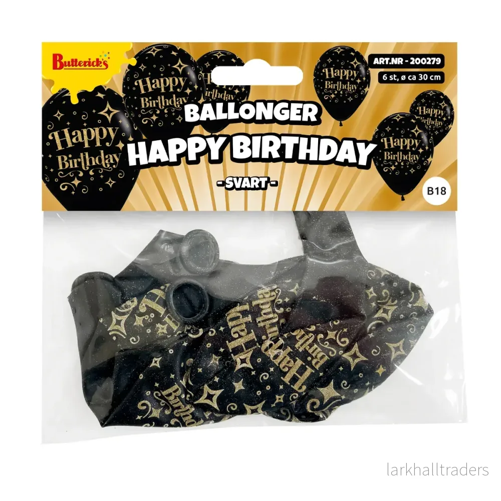 Ballonger, happy birthday svart 6 st - Bild 2