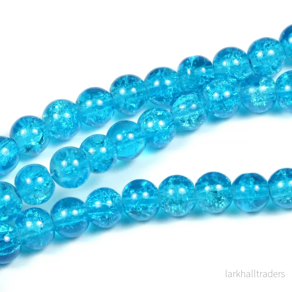 Krackelerade glaspärlor, turkos, 6mm