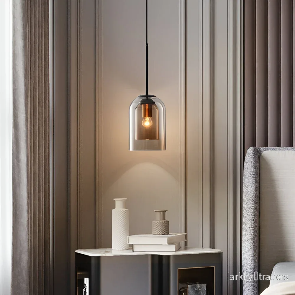 VetroLume – Dubbelglas Pendellampa i Rökglas med Rostfärgade Accenter - Bild 2