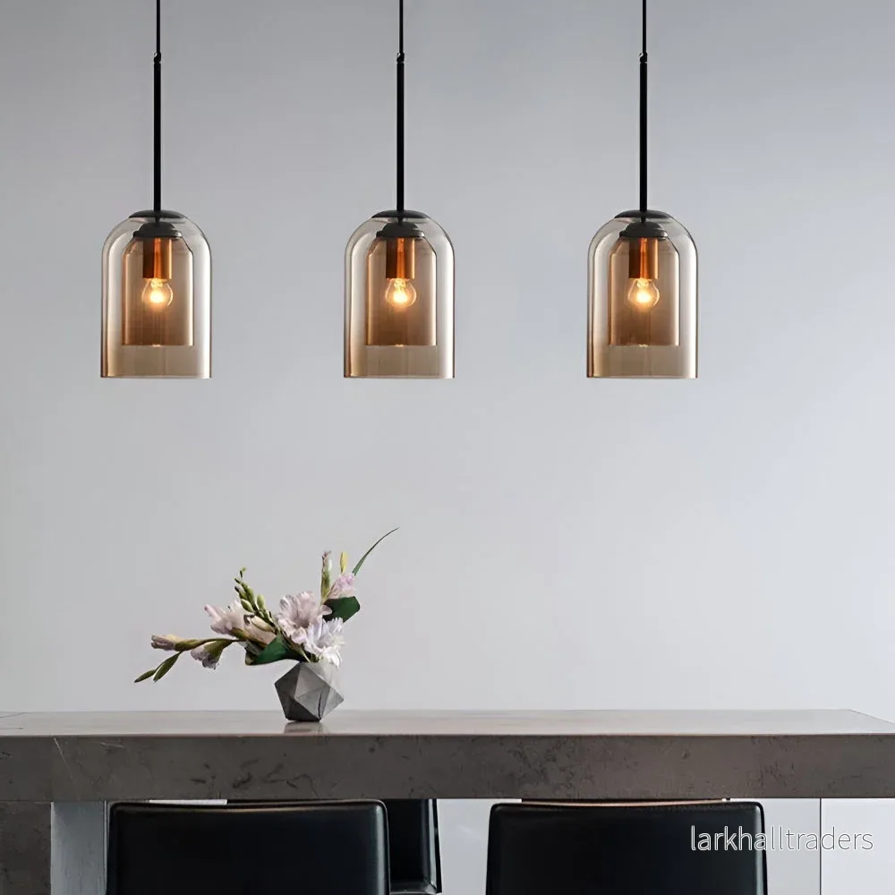 VetroLume – Dubbelglas Pendellampa i Rökglas med Rostfärgade Accenter - Bild 3