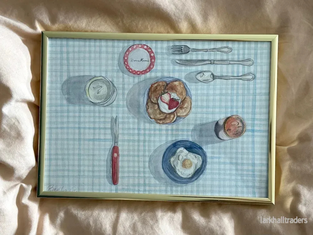 Blue Breakfast - Aquarelle Original Målning - Bild 2
