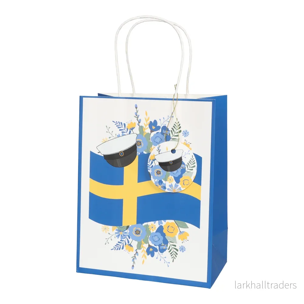 Presentpåse, svenska flaggan 18×32 cm