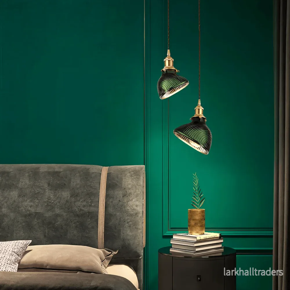 LuxurGreen – Nordisk Pendellampa i Räfflat Grönt Glas - Bild 3
