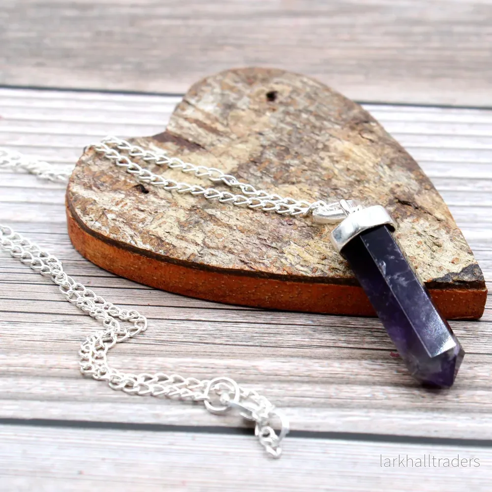 Halsband med ametist – polerad kristallspets - Bild 2