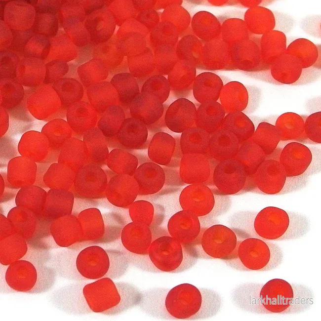 Seed Beads, 4mm, frostad-transparent röd, 30g