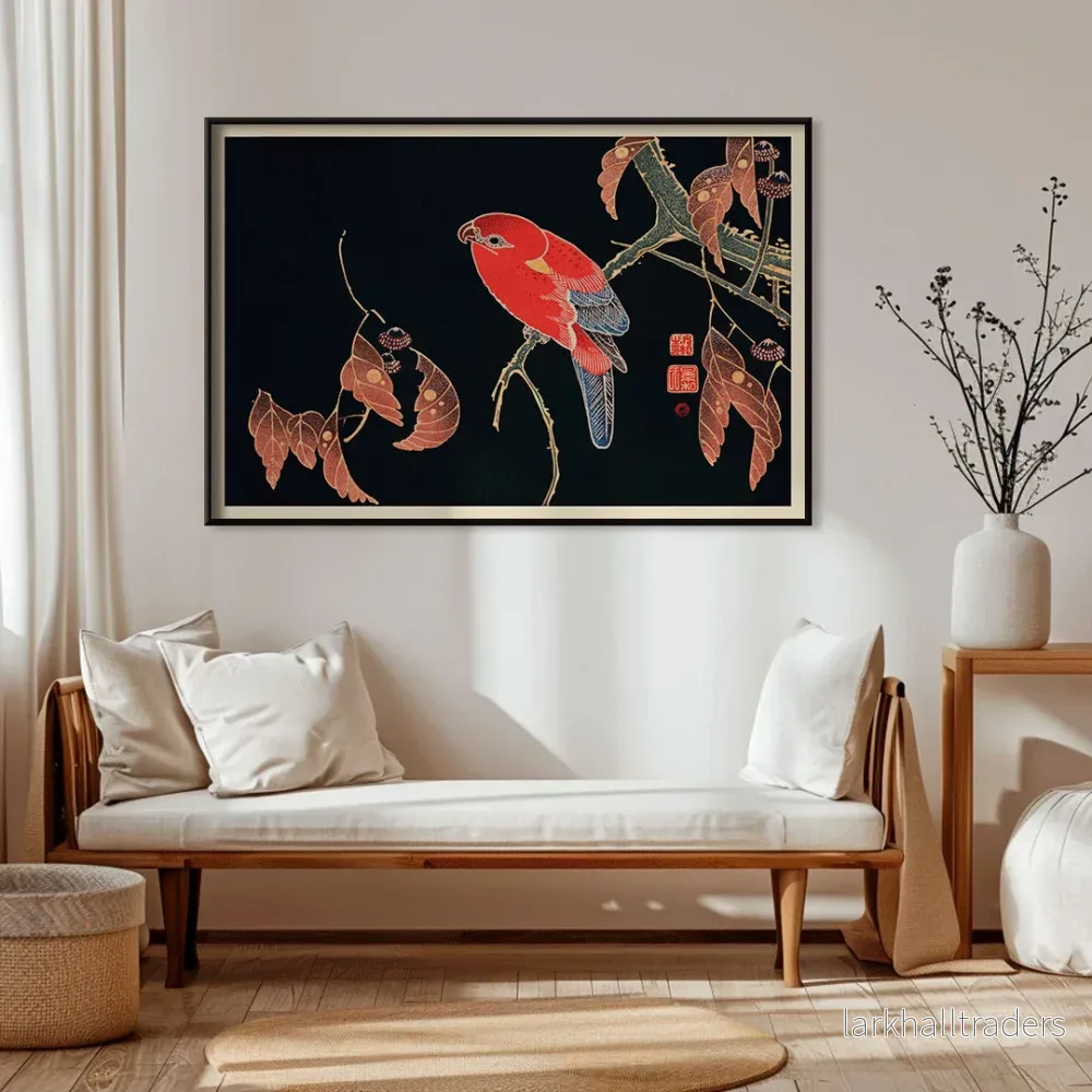 Röd papegoja på trädgren Poster - Bild 3