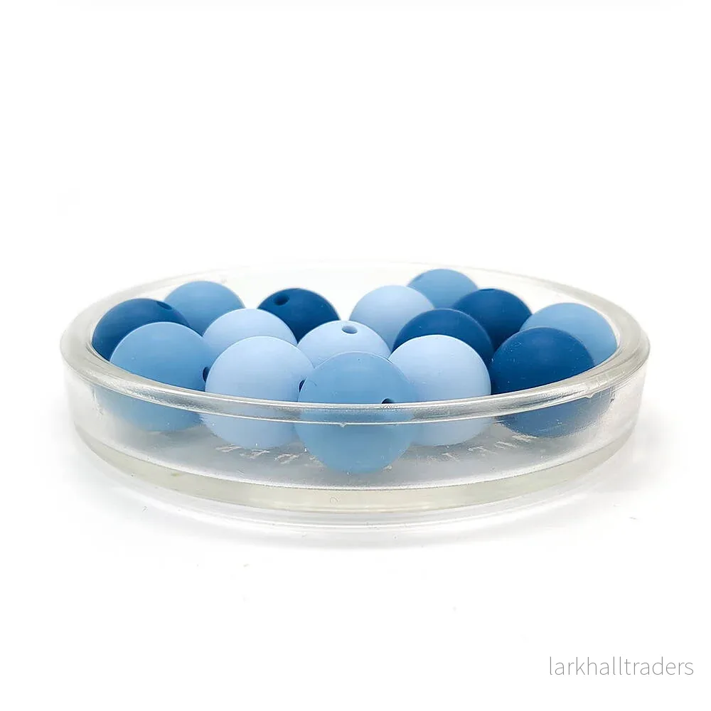 Set med silikonpärlor, ”blå mix”, 15mm, 15-pack Set med silikonpärlor, ”blå mix”, 15mm, 15-pack