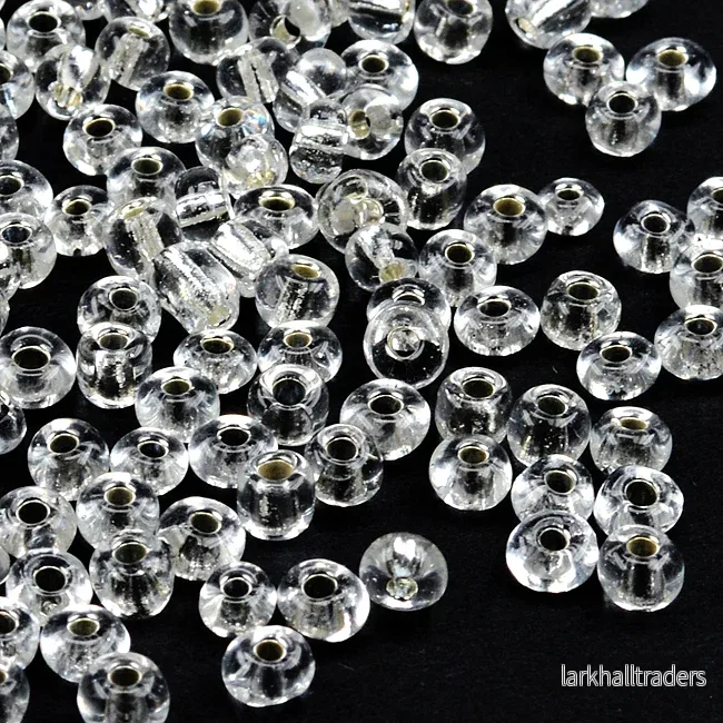 Seed Beads, 4mm, silverlined klar, 30g