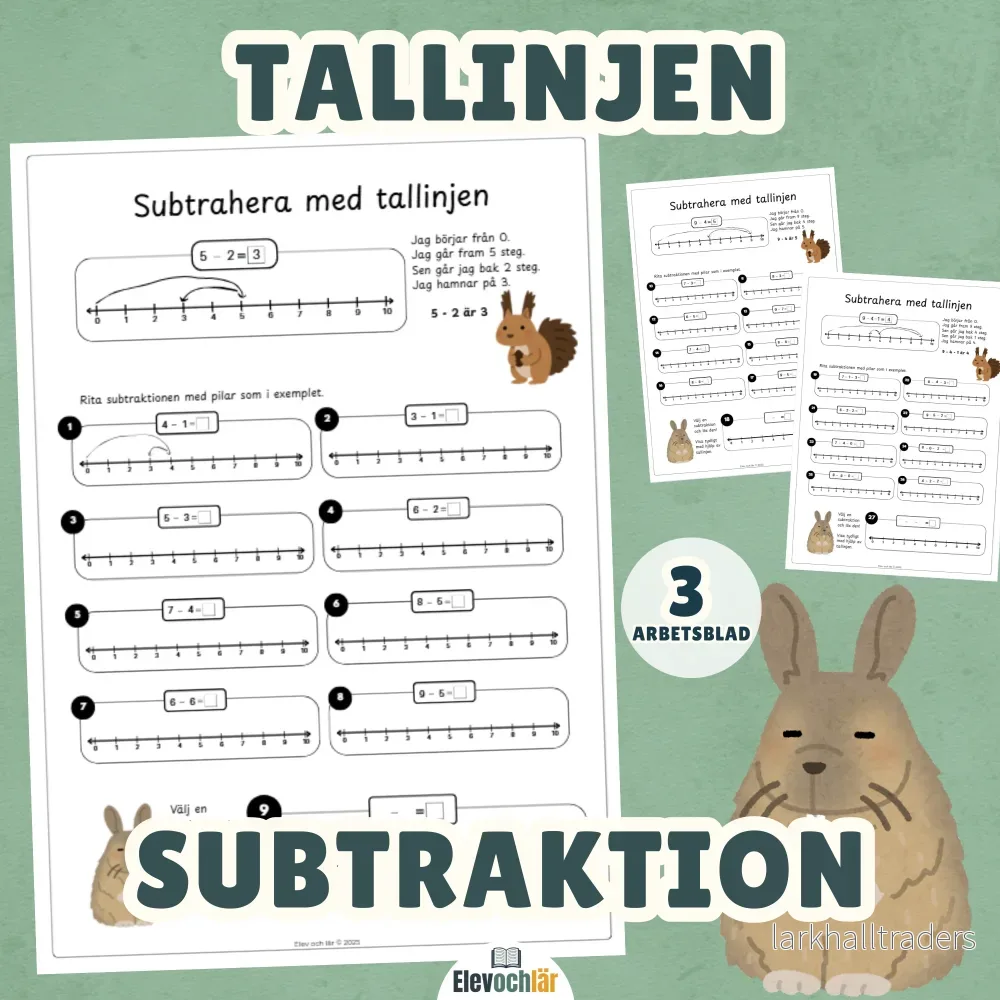 Tallinjen subtraktion – subtrahera med tallinjen två och tre steg. Tallinjen subtraktion – subtrahera med tallinjen två och tre steg.