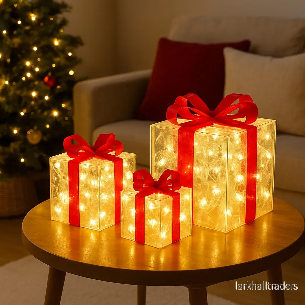 LED-presentlåda, Transparent med Röda Rosetter - Set om 3 - - Bild 2