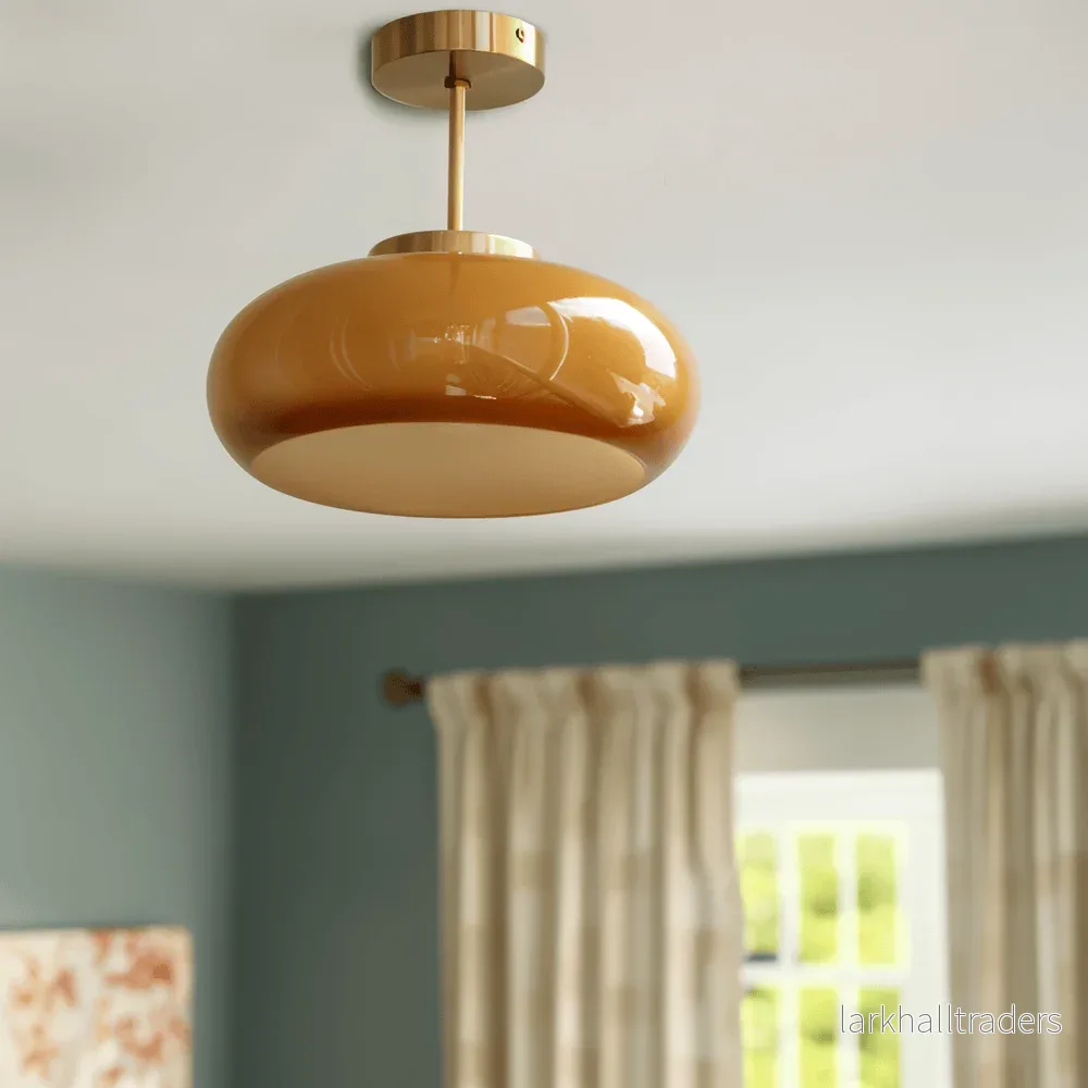 AmberGleam – Klassisk Gul Vintage Taklampa i Glas och Mässing AmberGleam – Klassisk Gul Vintage Taklampa i Glas och Mässing