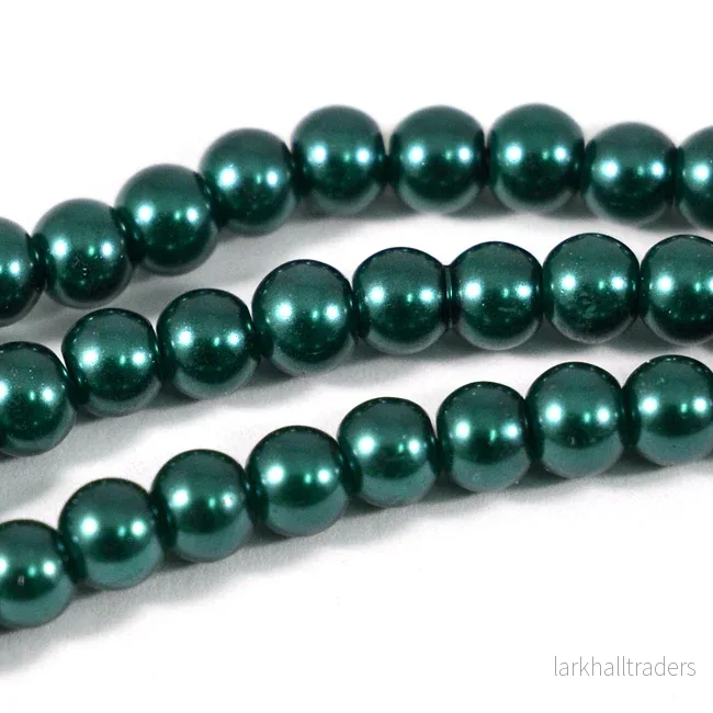 Vaxade glaspärlor, petrol, 6mm